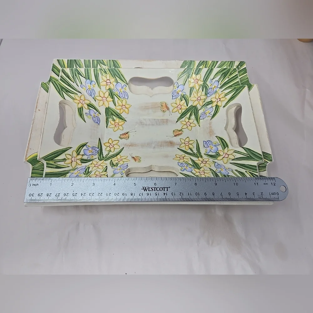 Wood Serving Trays Nesting Set Of 2 Handmade-Painted Trays Holders Decor Spring